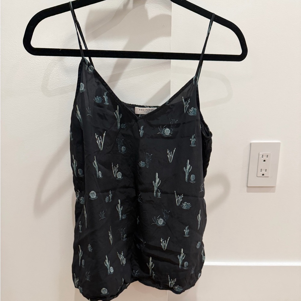 Equipment Silk Black Cactus Print Camisole